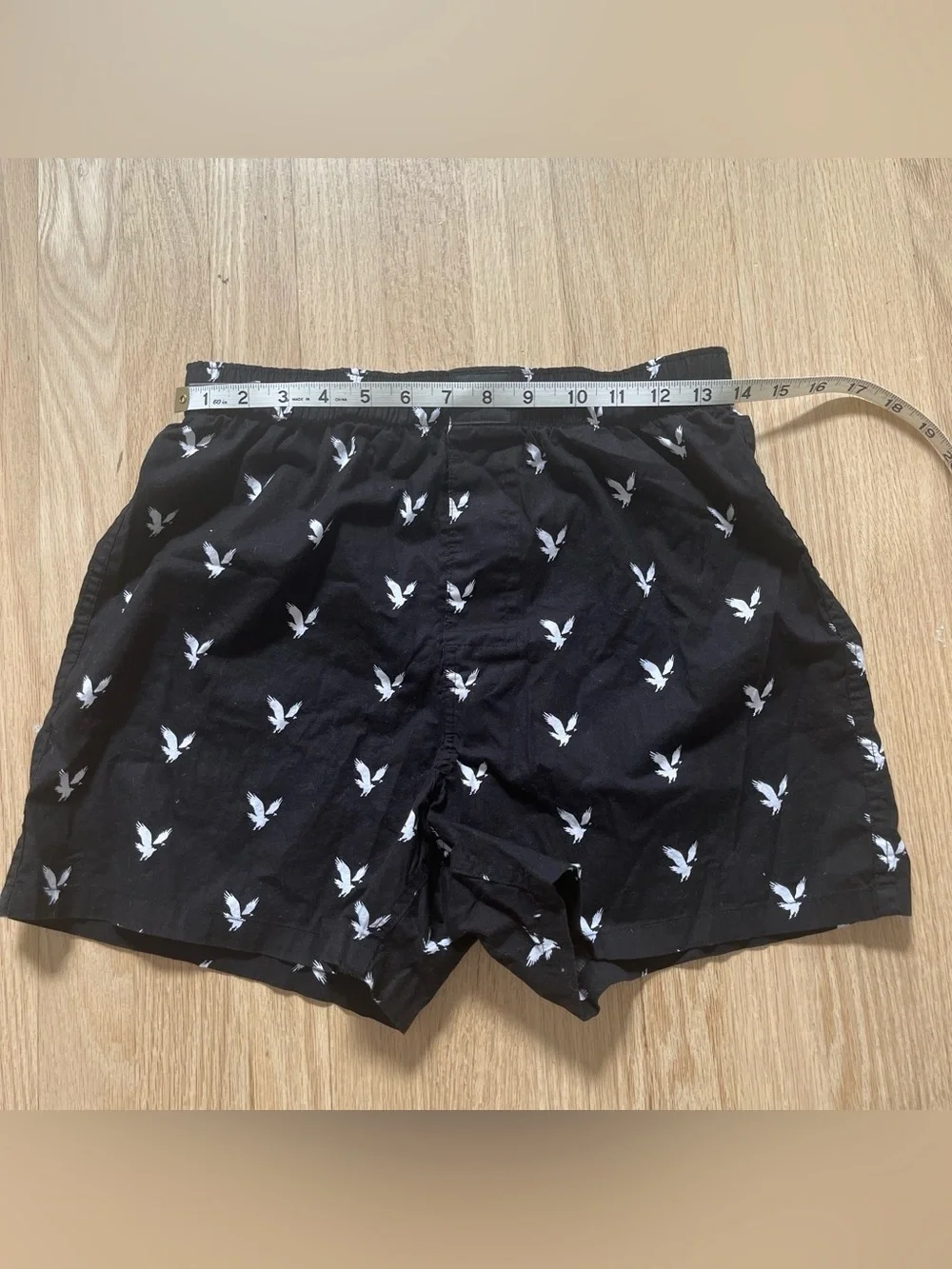 Women’s American Eagle Black Boxer Shorts with white eagle print